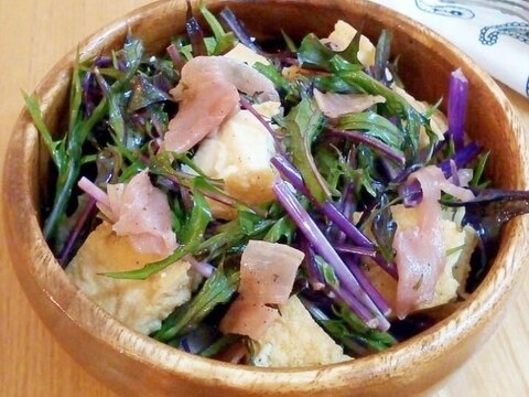 オリーブオイルと生ハムで♡厚揚げと紫水菜のサラダ